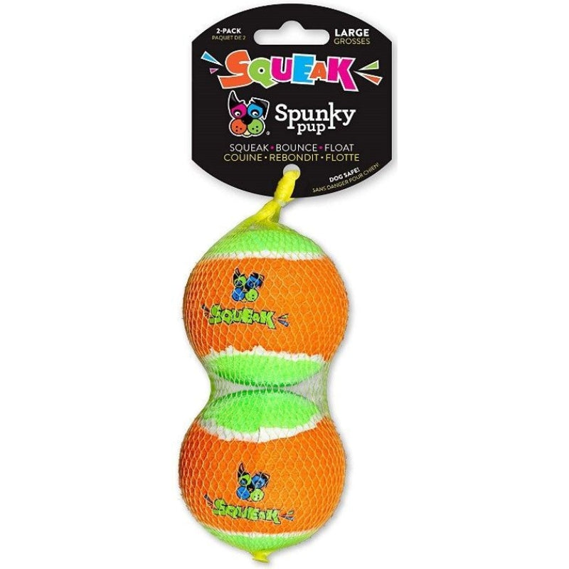 Spunky Pup Squeak Tennis Balls Dog Toy - Large - 2 Count